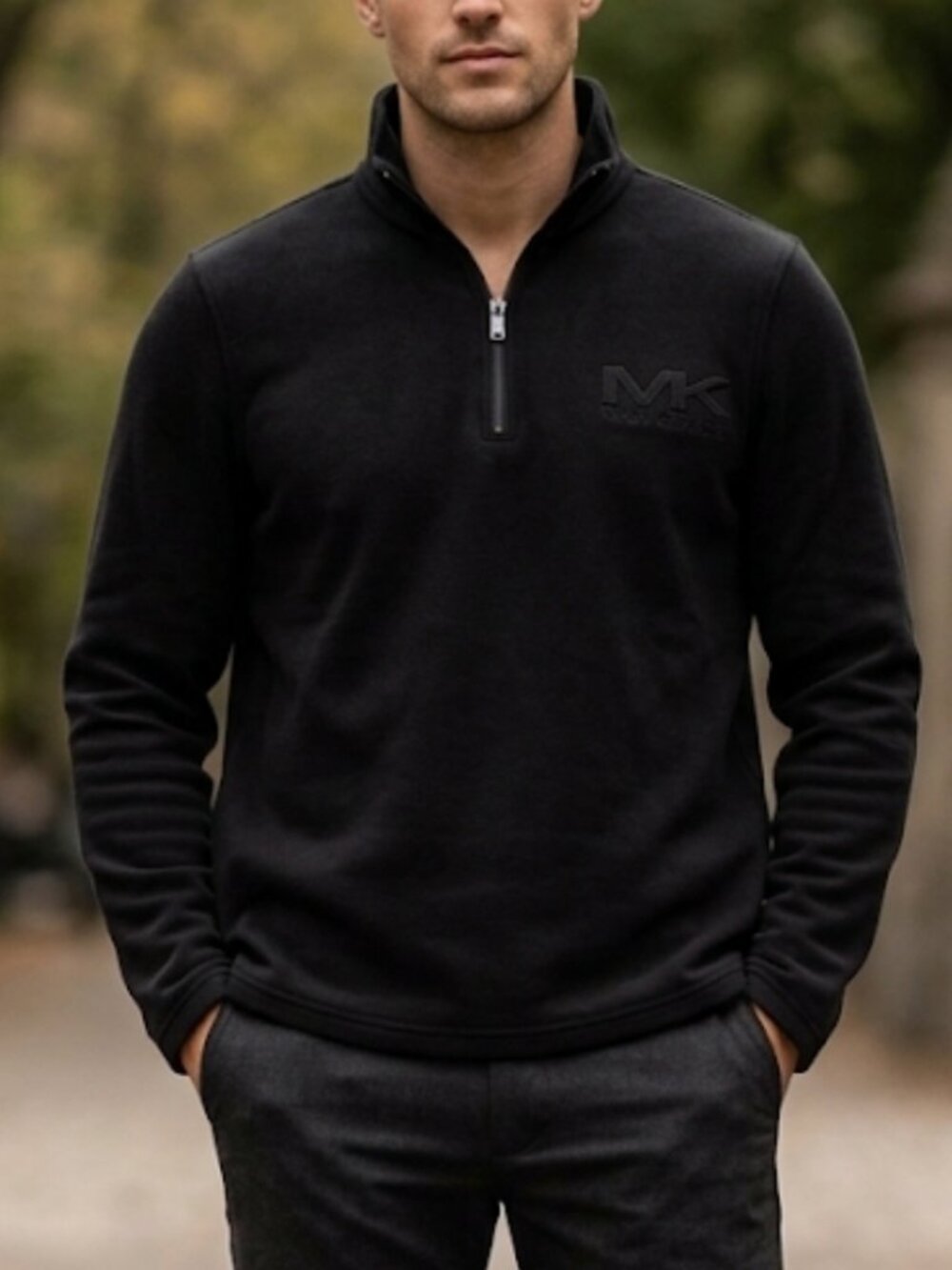 Michael Kors Mens Black Fleece Quarter Zip Pullover Sweater Rustic Warm Size L